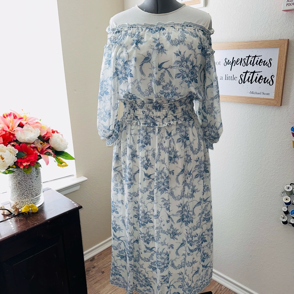 Blue/White Maxi Big Sleeves Regency Cottagecore Demure Coquette Renaissance Fair